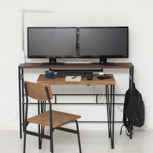 デュアルモニターテーブル ダークブラウン 組立式 代引不可