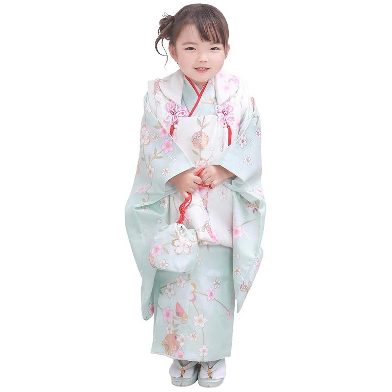 KYOETSU キョウエツ 七五三 3歳 女の子 着物 セット 被布 小物 フルセット 753 くすみ 6.淡緑の息吹