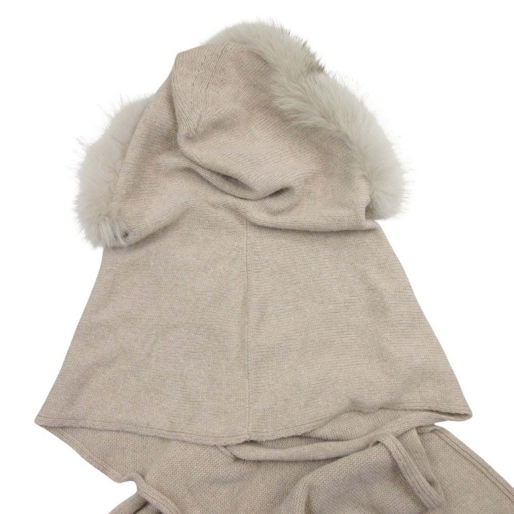 Max Mara　フーディ フォックスファー ニットストール　グレージュ Max Mara フーディ フォックスファー ニットストール グレージュ