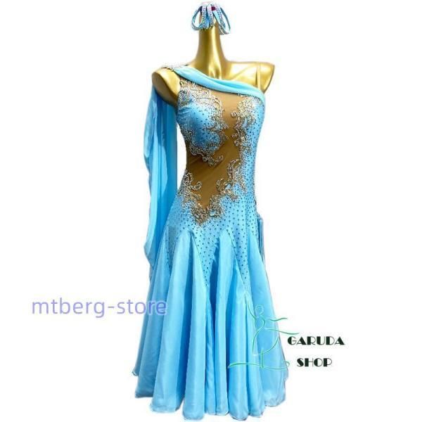 レディース社交ダンス衣装 競技ドレス ラテンドレス 品 発表会用演出服 サイズ調整可 ライトストーン飾り