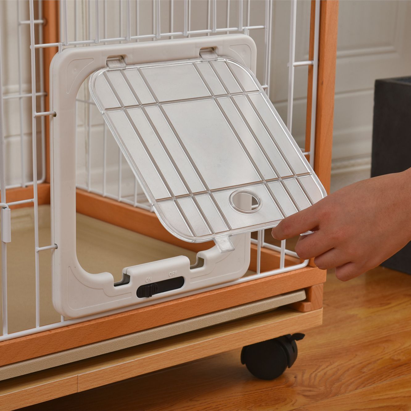段木製フレーム猫ケージ｜ハンモック付属｜広々大型空間｜ デザイン｜スチール製防脱走構造｜多頭飼い対応｜TX294087AAA