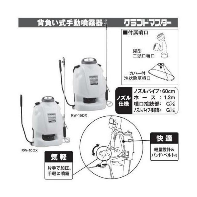 工進 背負式 手動 噴霧器 グランドマスター RW-15DX 15L 農薬 消毒 除草