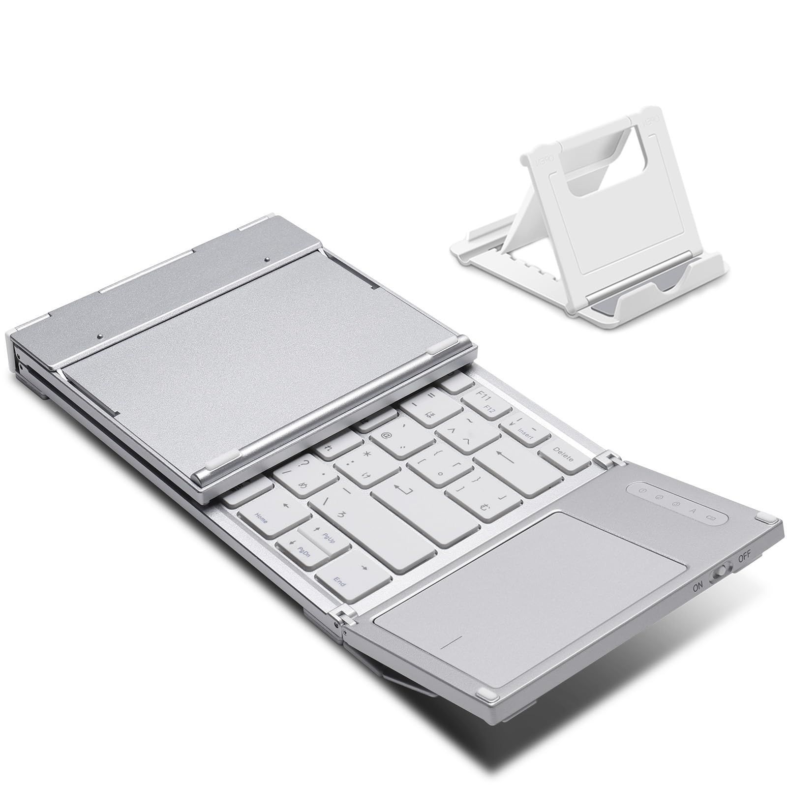 タッチパッド搭載 充電式 三台同時切替 日本語配列 iOS/Android/Mac/Windows対応 折り畳み iphone ipad bluetooth パソコン タブレット キーボード スマホ ワイヤレス スタンド付き 日本語取説 Ewin (Silve