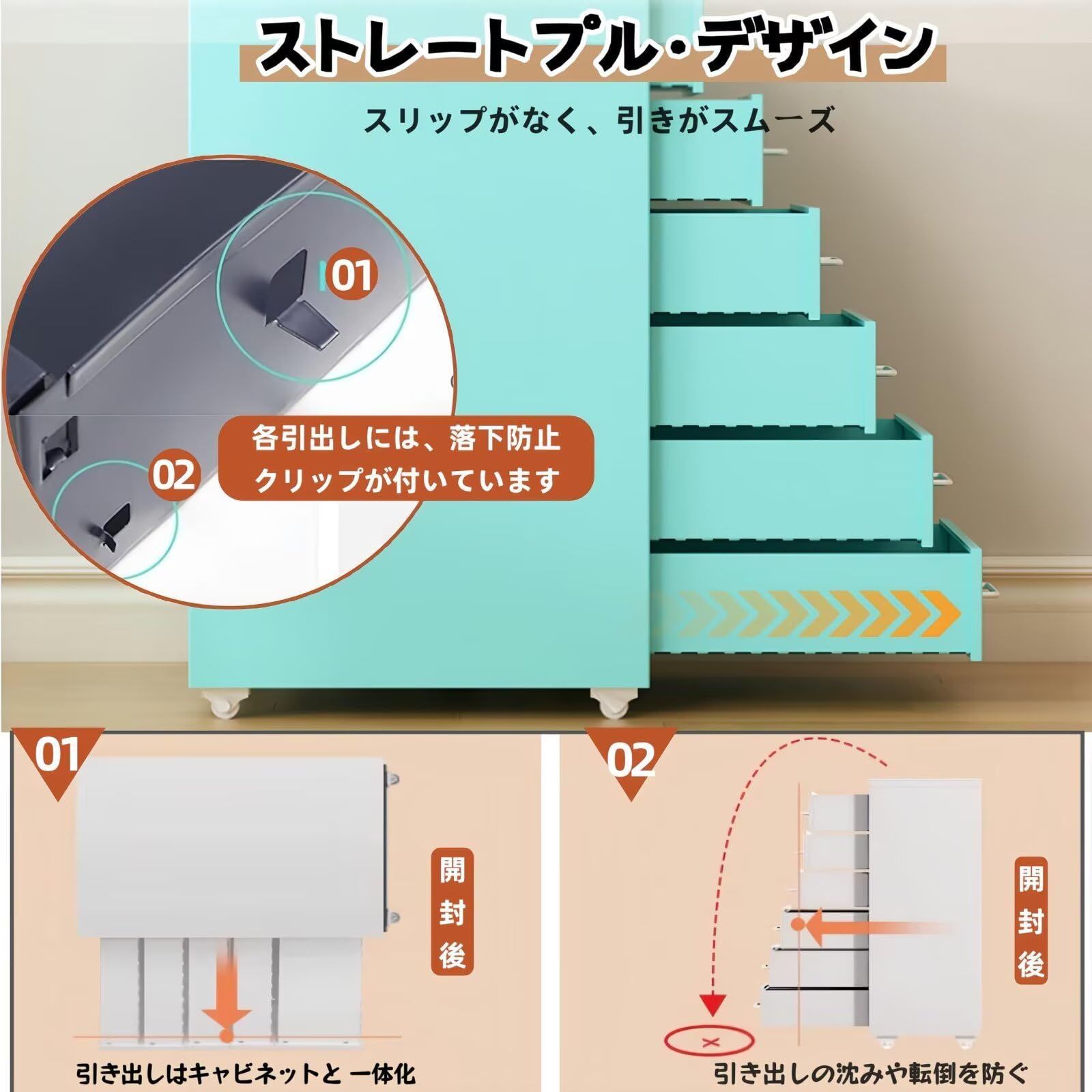 オフィス 寝室 取り付け簡単 リビング 机下収納 縦型ファイルキャビネット 書類ケース 日本語説明書付き 可動式キャビネット キャスター付き 41x28x69.5cm 5段 ホワイト キャビネット デスクワゴン TUIYIDUO