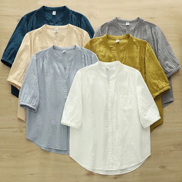 シャツ ブラウス 半袖 レディース トップス ライトアウター 前開き オープンカラー Vネック 婦人服 女性 無地 ソリッドカラー 羽織り nin7274-07.jpg