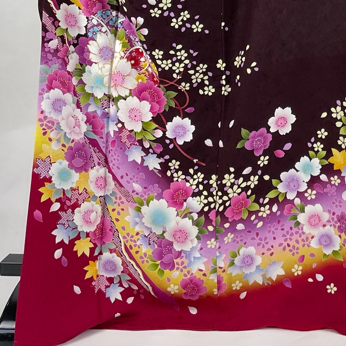 振袖 身丈171cm 裄丈71cm L 袷 手鞠 桜 金糸 金彩 赤紫 正絹 美品 名品  