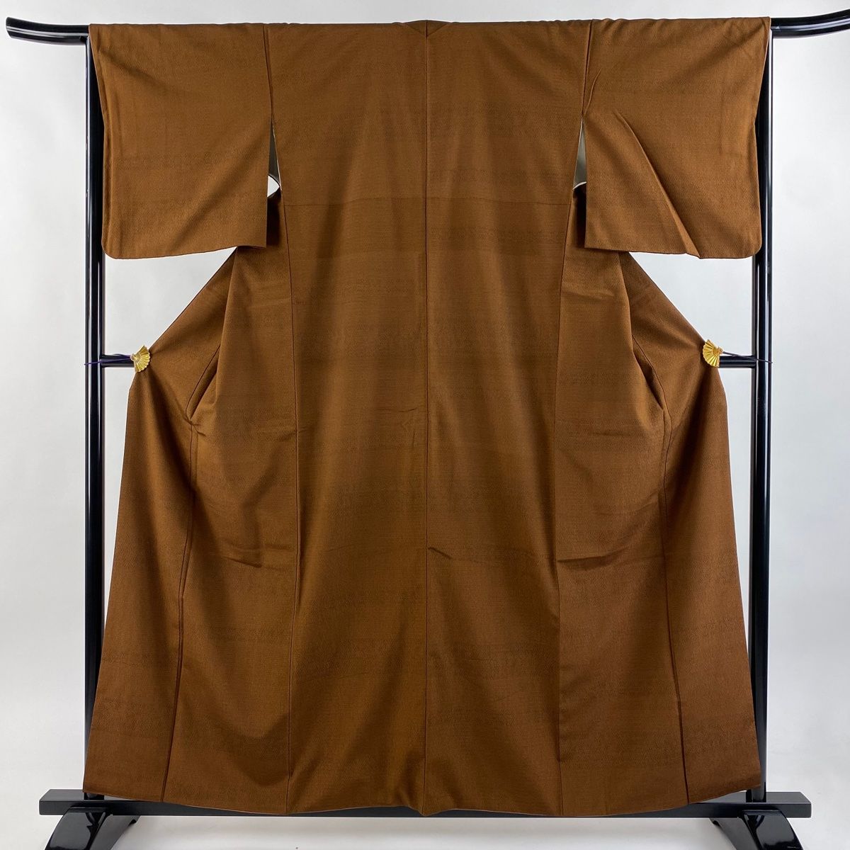 お召 身丈158cm 裄丈65.5cm M 袷 本塩沢 やまだ織 雪の中のきれ 証紙 段縞 亀甲 茶色 正絹