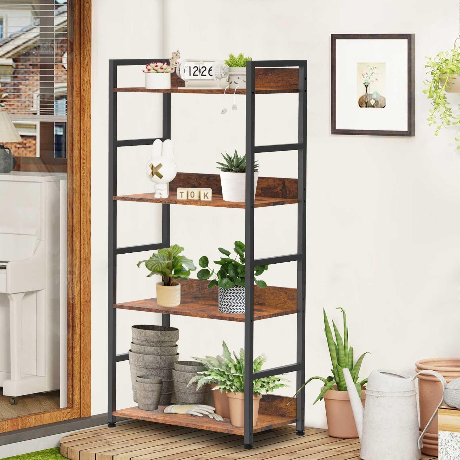おしゃれ 本棚 キッチンラック 木目調 収納ラック 幅60×奥行30×高さ120cm 耐久 オープンシェルフ 組立簡単 4段 ラック 高耐荷重 棚 リビングルーム キッチン ベッドルーム バスルーム バルコニー 書斎に適用 DSDCDJ