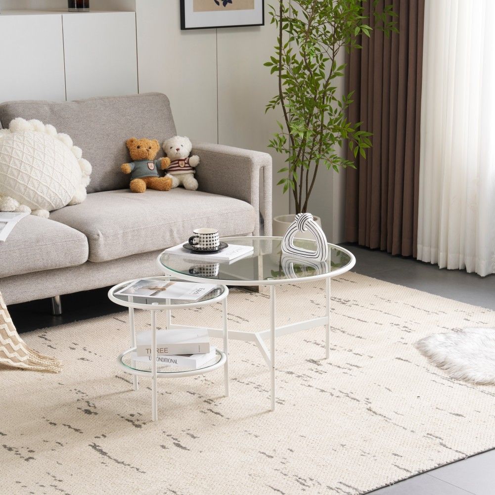 新品入荷❣ ネストテーブル 2点セット センターテーブル 丸型 ガラステーブル 25%割」【新作登場】ネストテーブル 2点セット センターテーブル 丸型