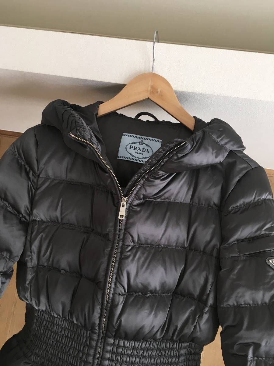 ☆送料関税込☆PRADA 三角ロゴ フードロングダウンジャケット☆ 極美品 2018年 PRADA プラダ 三角ロゴ フード付き ロング ダウン