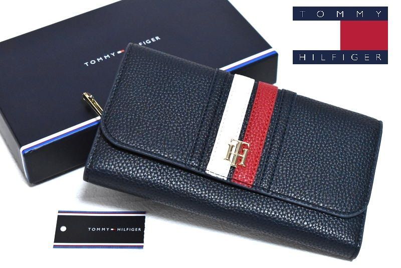 新品 TOMMY HILFIGER グローバルストライプラージフラップウォレット 