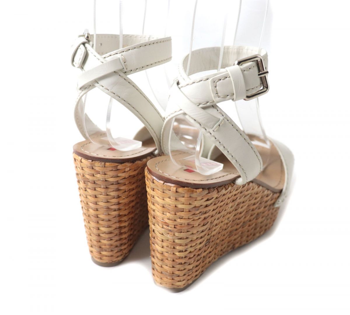 極美品☆PRADA プラダ 3XZ175 アンクルレザーベルト ウェッジソール  