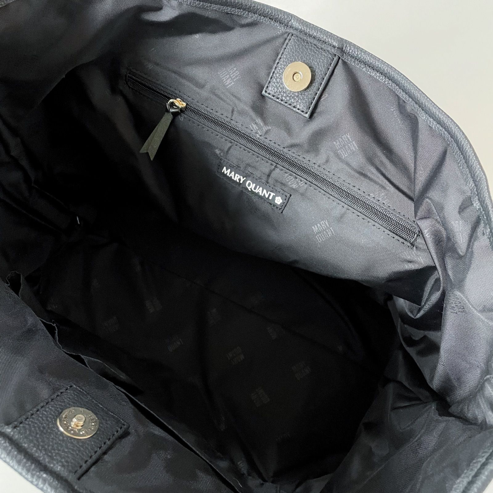 2303 MARY QUANT マリークワント　レザー　トートバッグ　ハンドバッグ　A4 通勤　黒　ブラック