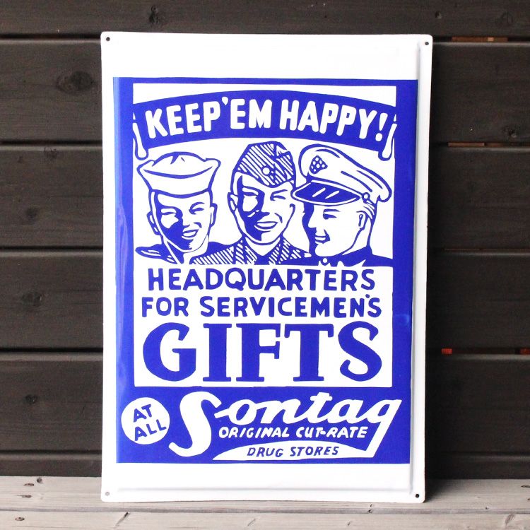 ヴィンテージホーロー看板 KEEP EM HAPPY! GIFTS 縦65×横45cm 1点モノ