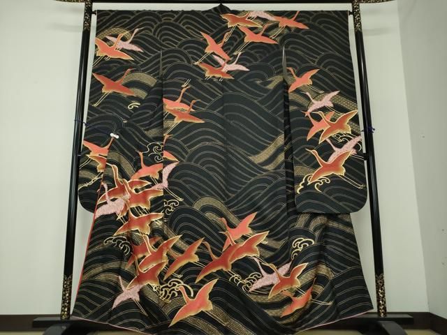 平和屋着物●豪華振袖 立波に群れ鶴 暈し染め 金彩 正絹 DAAY1508ps