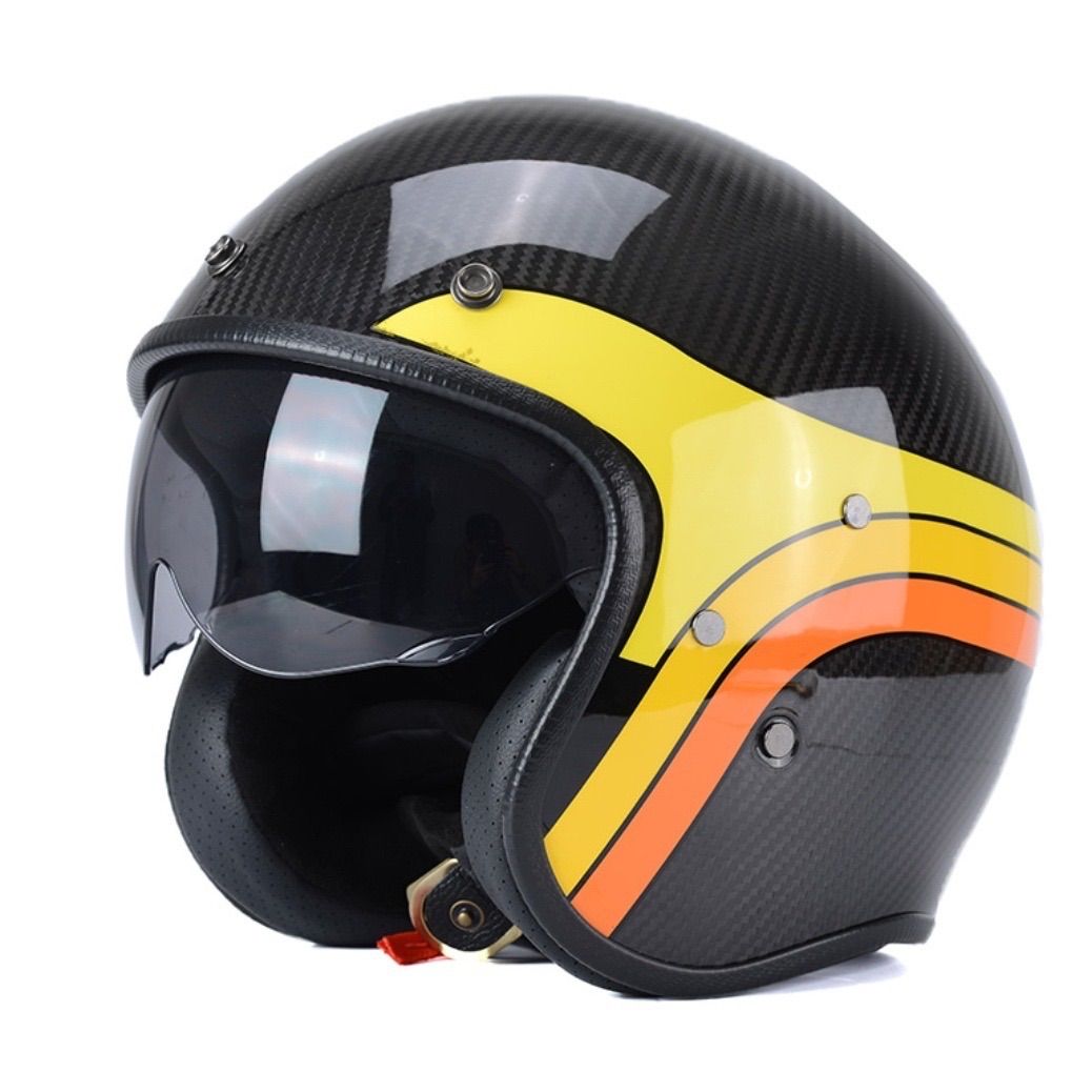 黄色ライト柄高品質ジェットヘルメットカーボンファイバー製 黄色ライト柄高品質ジェットヘルメットカーボンファイバー製