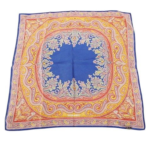 イタリア製 ETRO シルク 大判スカーフ ペイズリー柄 ブルーグレー 青系 エトロ ETRO シルクストール/スカーフ ペイズリー柄 ブルー系