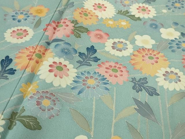 平和屋本店□極上 本加賀友禅作家 押田正義 訪問着 枝花文 水色地 逸品  