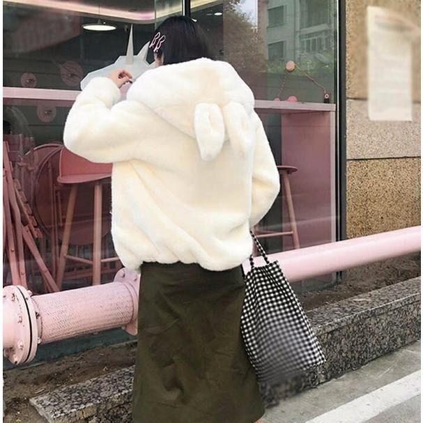 うさ耳アウター白 パーカー うさ耳 ふわふわ もこもこ ファー 暖かい 