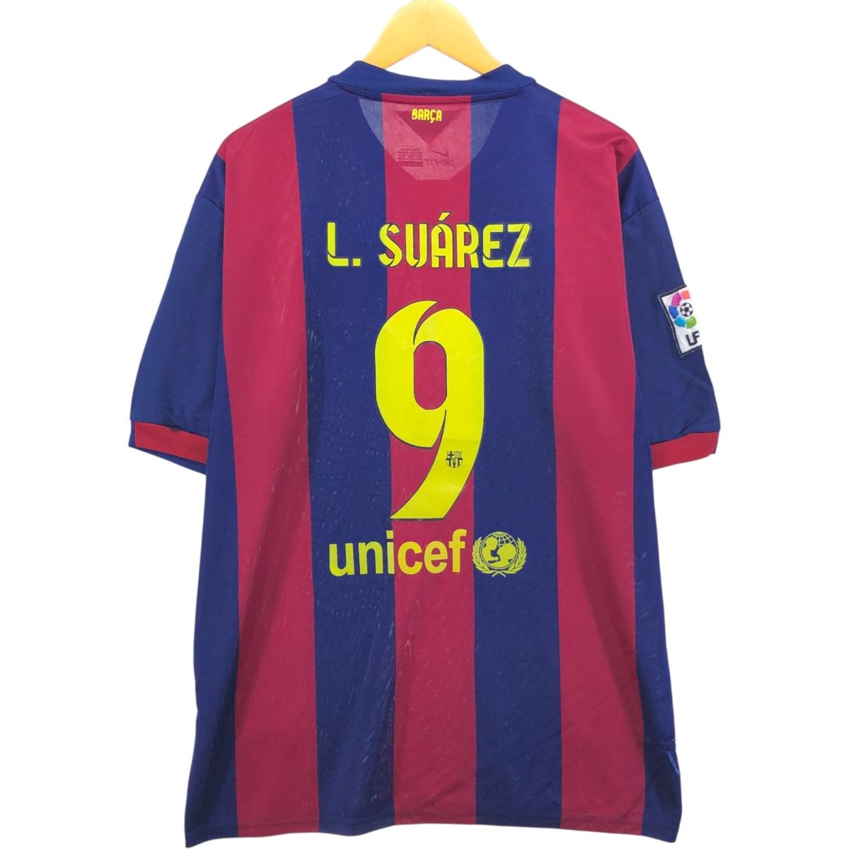 古着 ナイキ NIKE DRI-FIT スリットネック LA LIGA ラ リーガ FC BARCELONA FC バルセロナ サッカーユニフォーム ゲームシャツ|eaa573987