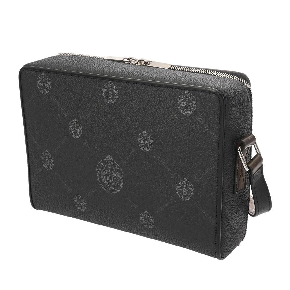 ベルルッティ クレストマイルズ MM ブラック メンズ コーティングキャンバス レザー ハンドバッグ