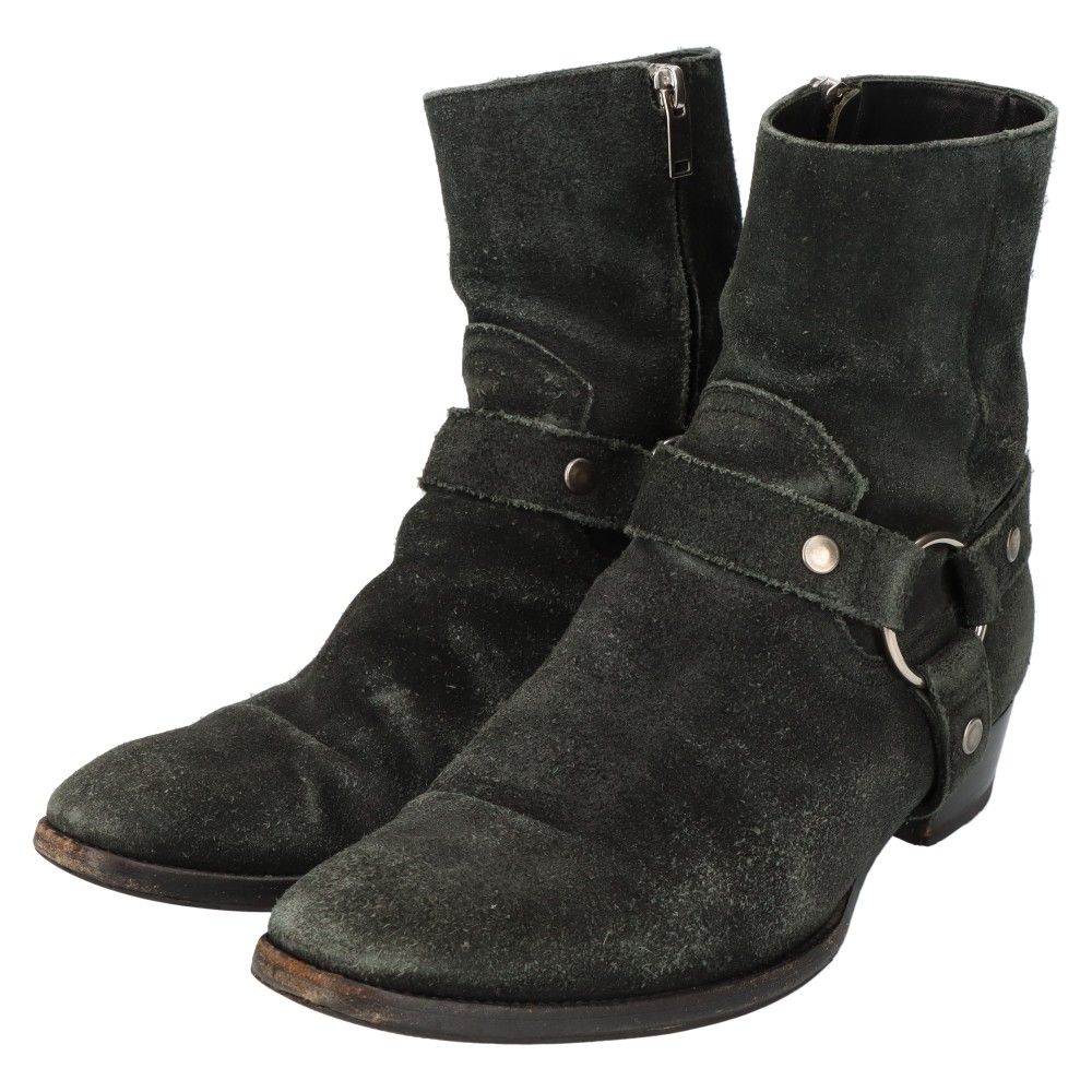 SAINT LAURENT PARIS (サンローランパリ) WYATT BOOTS ワイアット ブーツ ハーネスリング スエードブーツ ブラック  D1 443190 - メルカリ