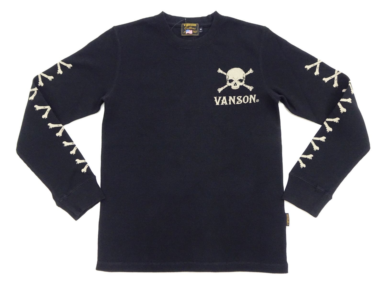 バンソン サーマル ロンT VANSON ワッフル長袖Tシャツ クロスボーンスカル NVLT-2408 黒 新品 アメカジショップ