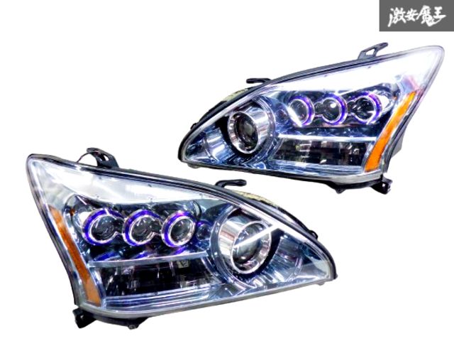 【破損無し！】DEPO デポ MCU30W ACU30W ハリアー LED ヘッドライト 3連 プロジェクター イカリング 左右 312-1169 棚2K23