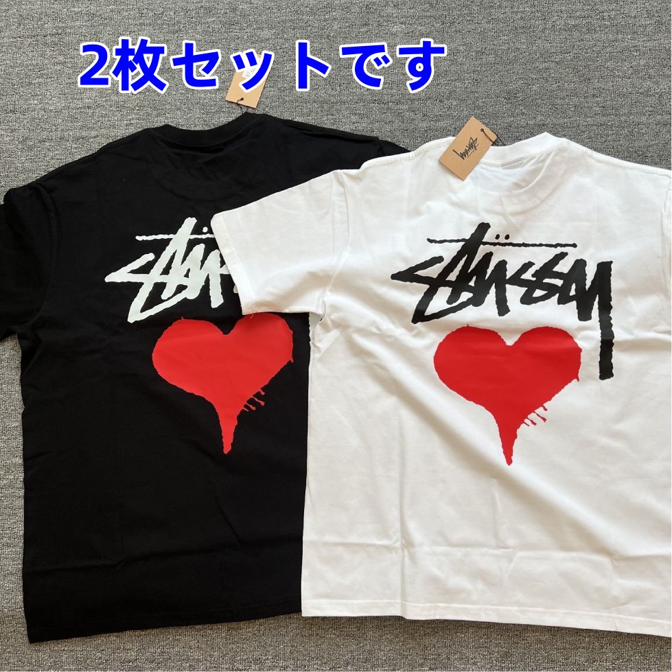 ステューシー》正規・新品タグ ハート ホワイト STUSSY Tシャツ 黑+白 