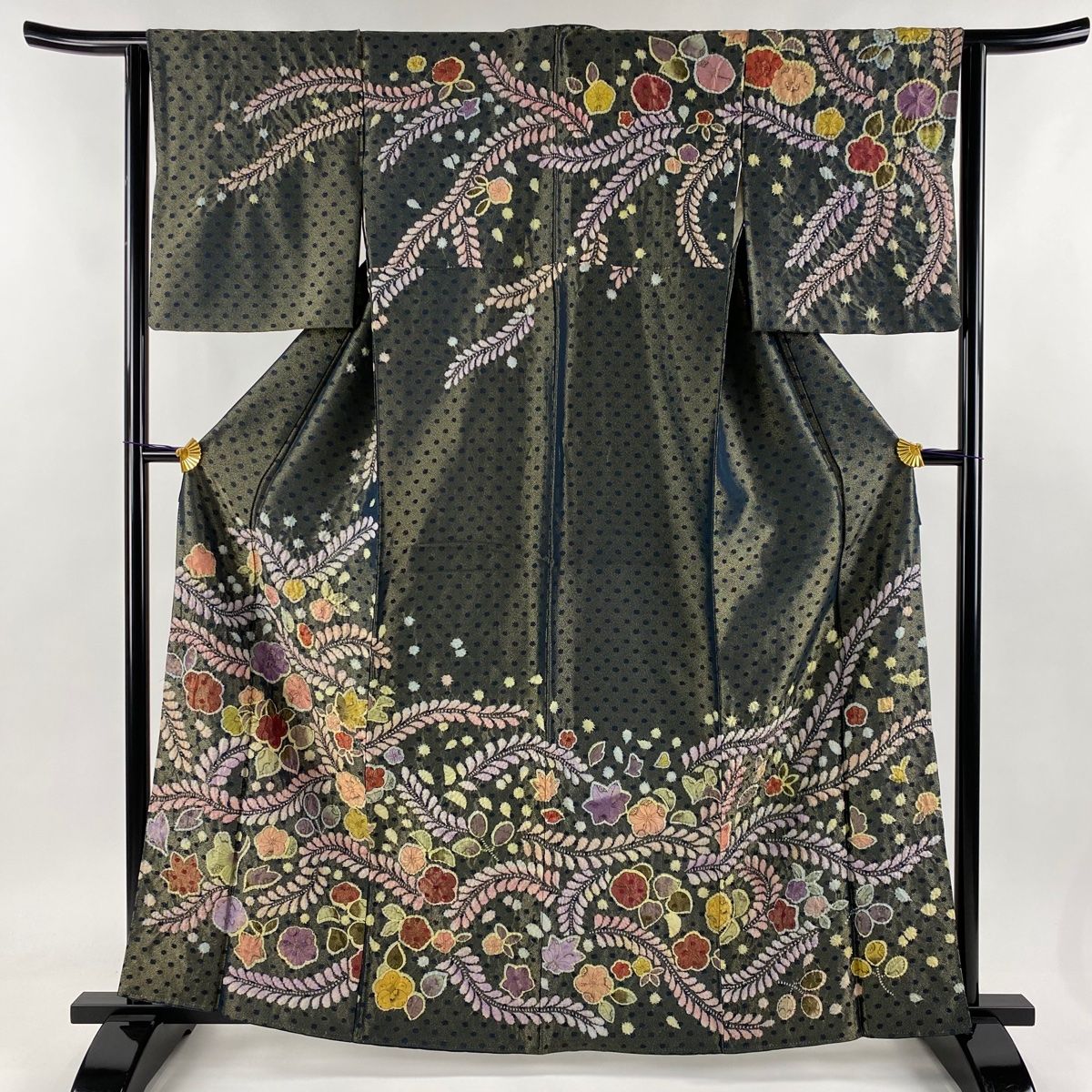 夏超豪華トールサイズ身丈175cm裄丈72cm縦絽黒刺繍正絹訪問