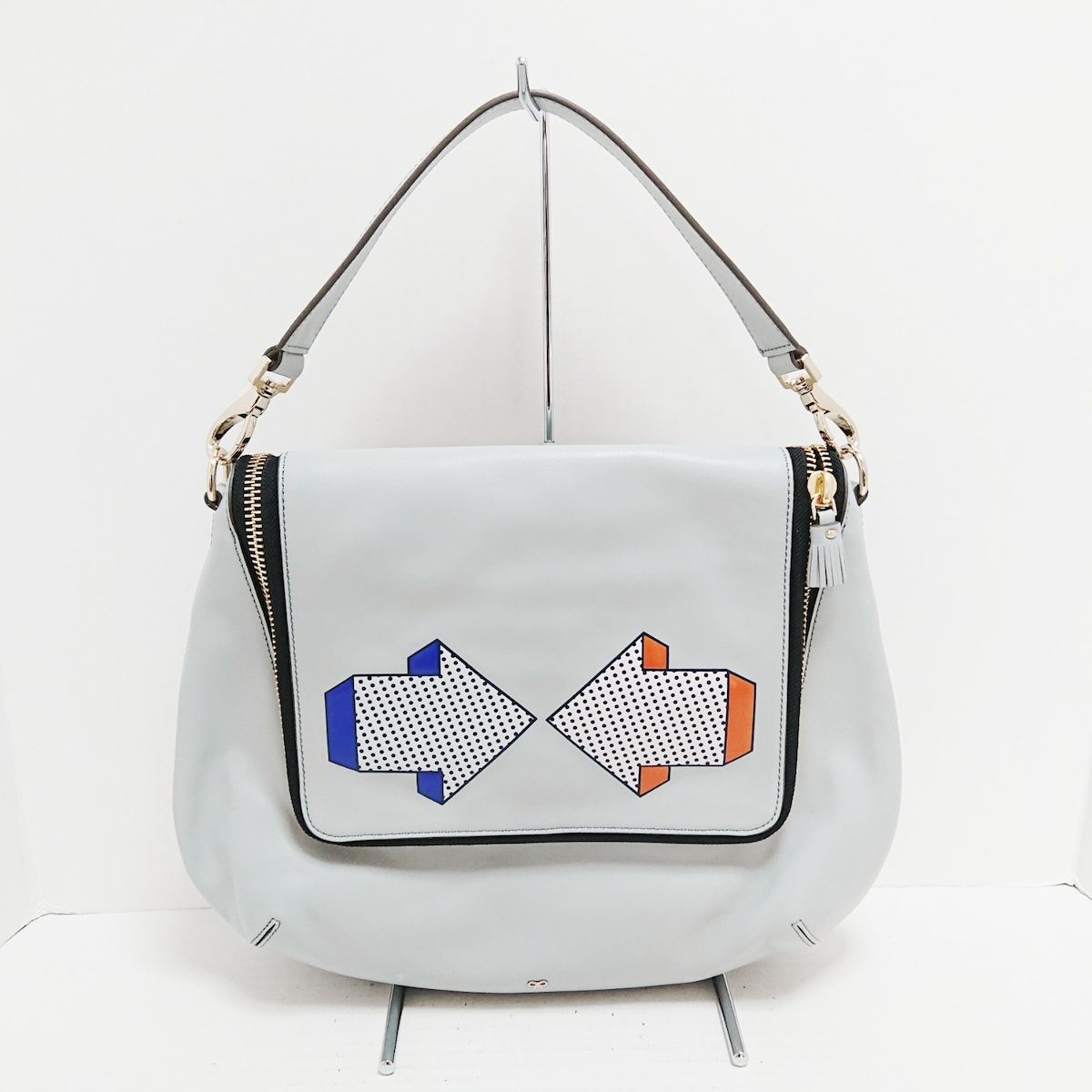 Anya Hindmarch(アニヤハインドマーチ) ショルダーバッグ マキシジップサッチェル ライトグレー×ブルー×オレンジ レザー