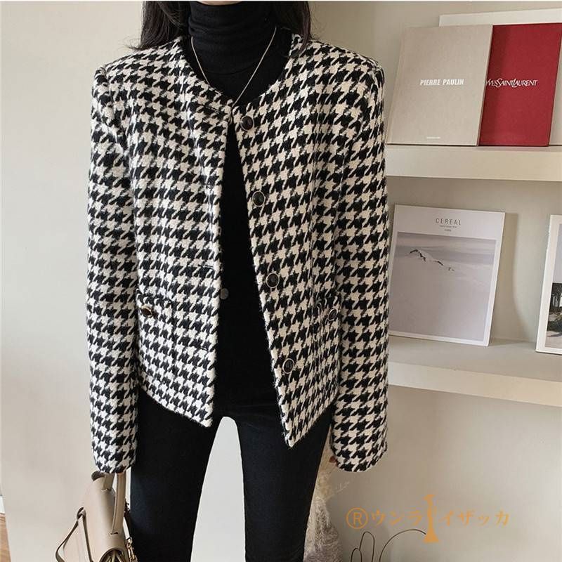 NOBLE 千鳥柄 ノーカラージャケット サイズ36 NOBLE 千鳥柄 ノーカラージャケット サイズ36 千鳥 レディース