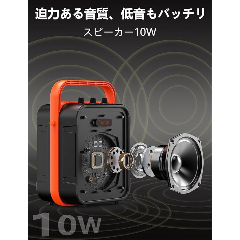 JYX スピーカーセット 拡声器 ワイヤレスマイク1本 Bluetooth 5.0対応 高低音強化機能搭載 充電式 ポータブル ホームパーティー カラオケ 街頭スピーチ 会議 学校行事 セミナー 室外 防災 路上ライブ イベントなどに適用 1