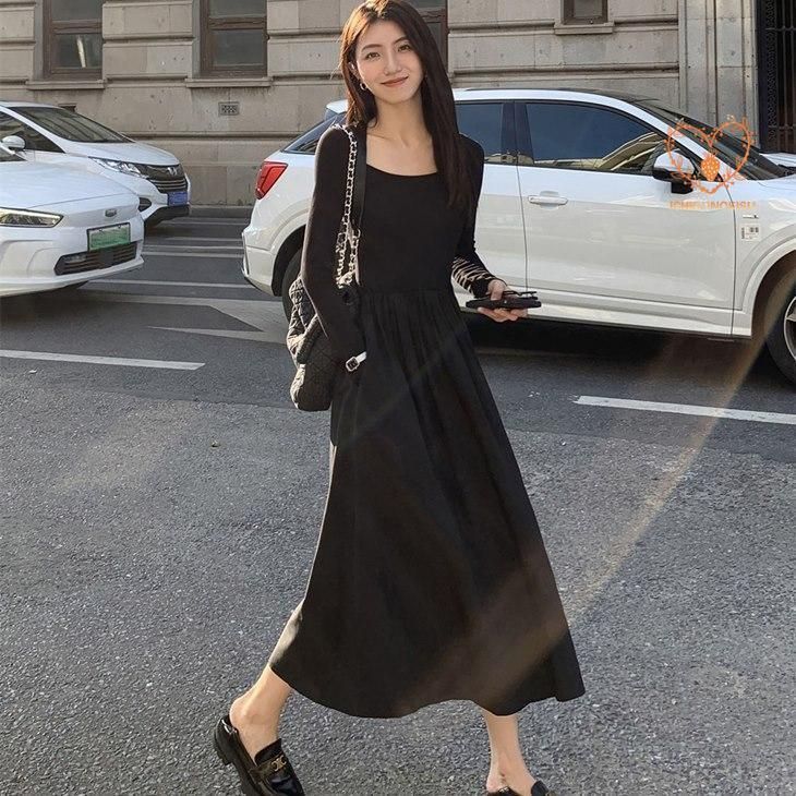 ロングワンピース フ 秋冬 レディース ロング ギャザー 長袖 Aライン ニット 秋冬服 秋 冬 ニットワンピ 長袖ワンピース