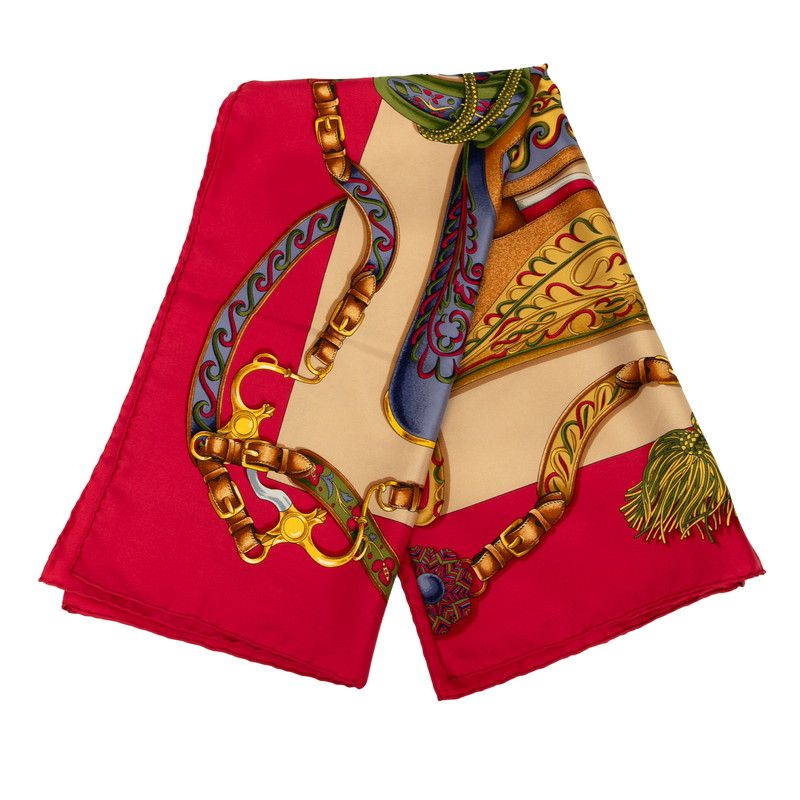 エルメス カレ90 FESTIVAL 祭典 レッド ブラウン マルチカラー シルク レディース HERMES 1-0229414