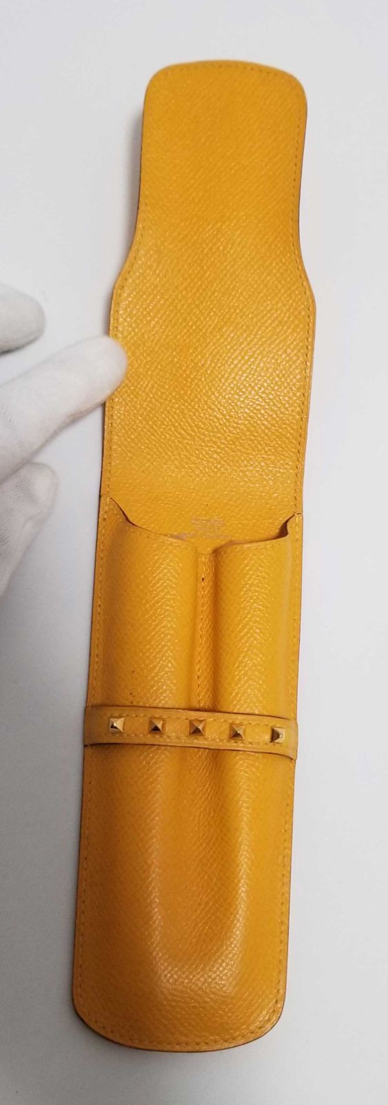 エルメス ペンケース 型押し レザー メドール スタッズ付き 2本挿し  