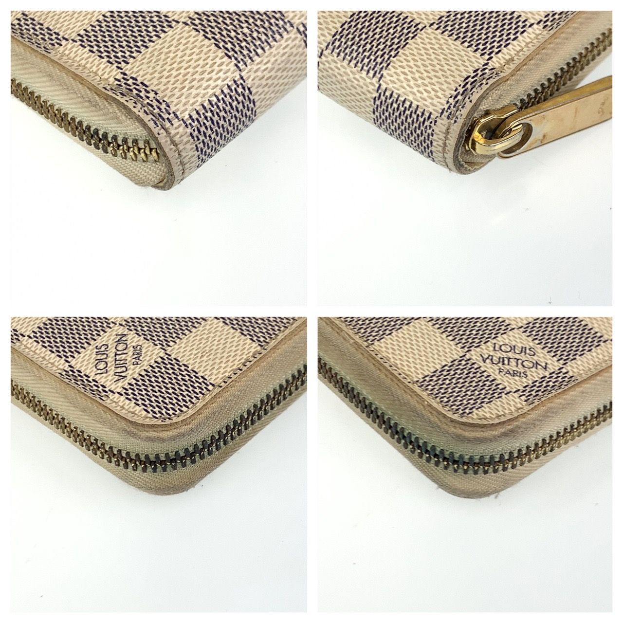 LOUIS VUITTON ルイヴィトン ダミエ アズール ジッピーウォレット ホワイト 白 グレー ゴールド金具 PVC /レザー N60019  長財布 ラウンドファスナー ラウンドジップ レディース 402912 【中古】【中古】