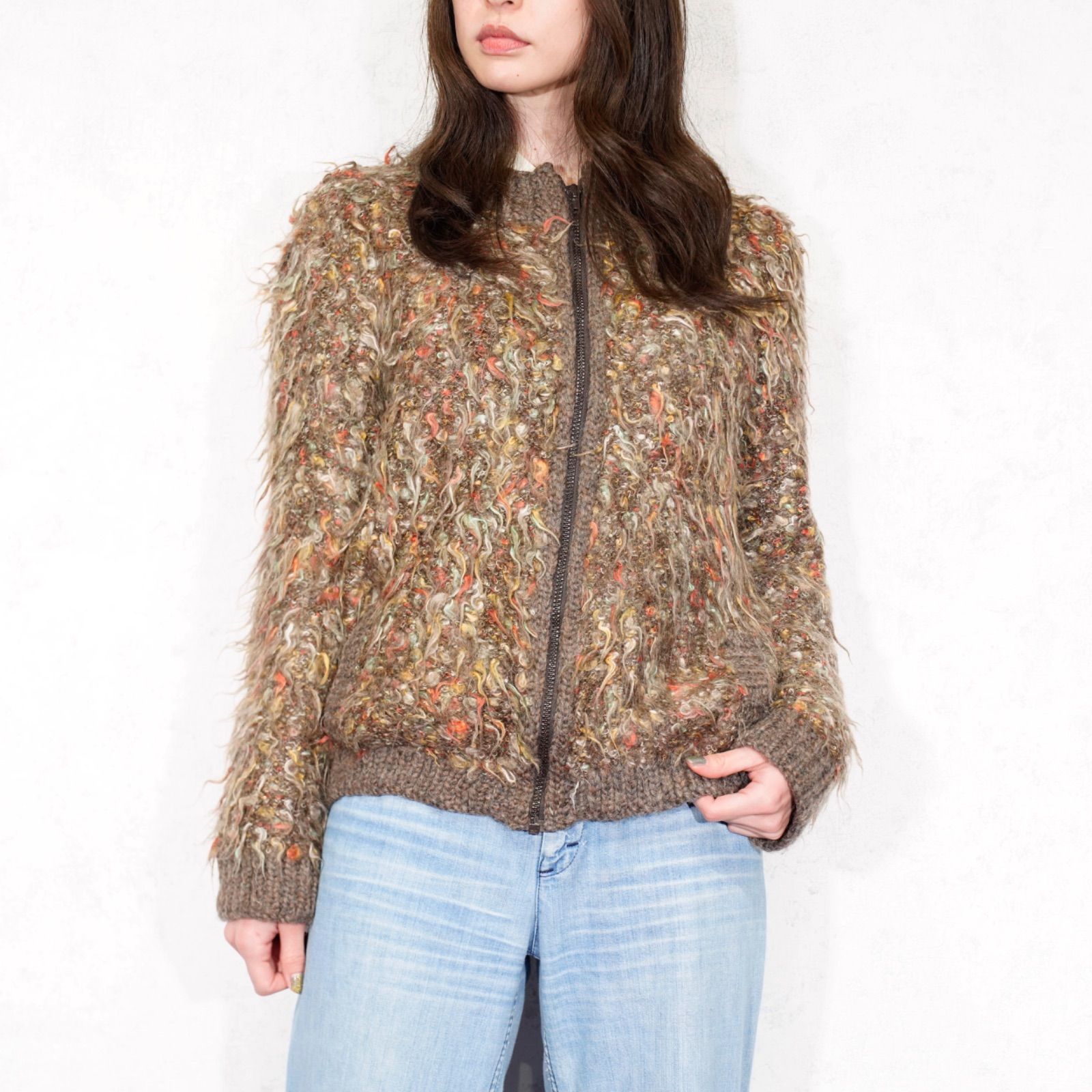 *SPECIAL ITEM* EU VINTAGE MOHAIR LIKE SHAGGY MIX KNIT ZIP UP BLOUSON|ヨーロッパ古着モヘア風シャギーミックスニットジップアップブルゾン