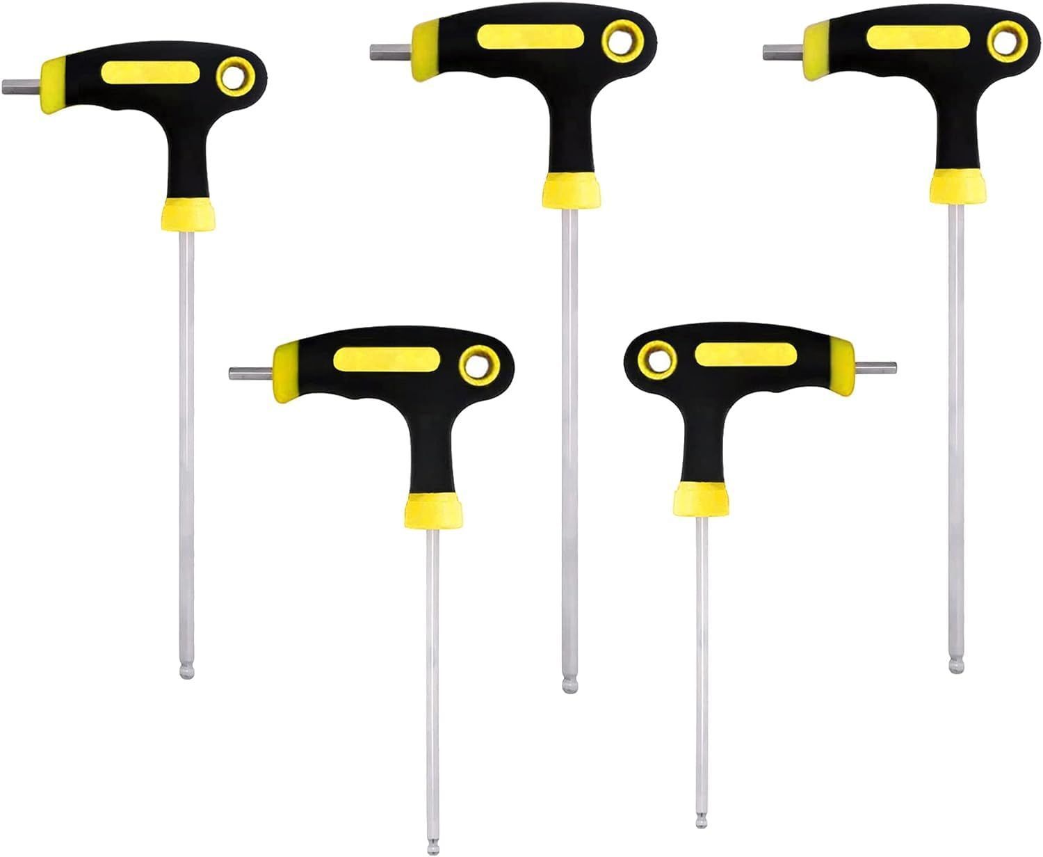 MoToNa 5本セット ロングボールポイント六角棒レンチT型 2.5mm/3mm/4mm/5mm/6mmクロムバナジウム鋼T形六角棒レンチ 修理 車 機械 バイク修理に適用