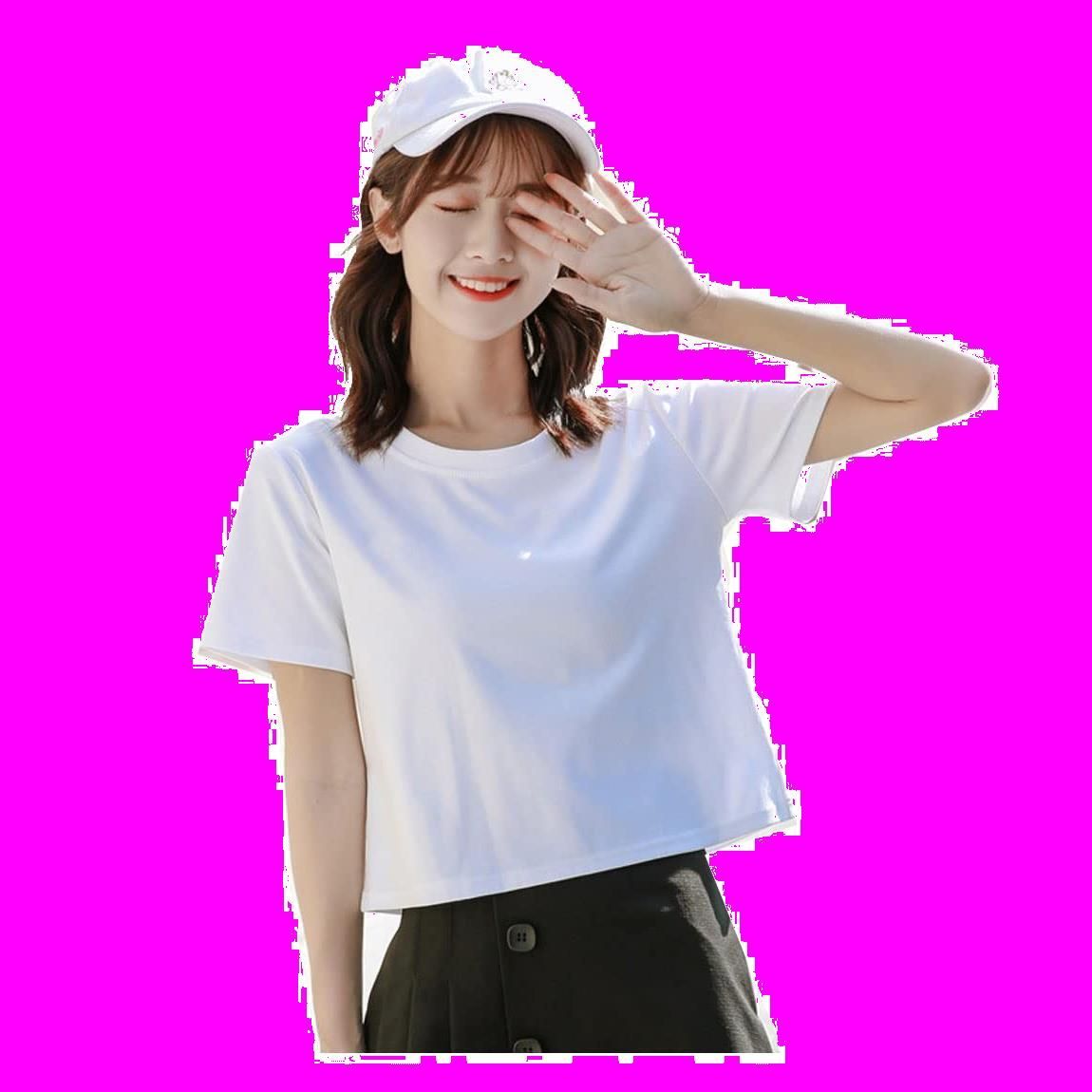 [優億] レディース ショートシャツ 綿 半袖シャツ ｔシャツ ショート丈 丸首 おしゃれ トップス ゆったり へそ出し 夏服 カットソー 着せ ダンスウェア きれいめ カジュアル シンプル 通勤通学 無地