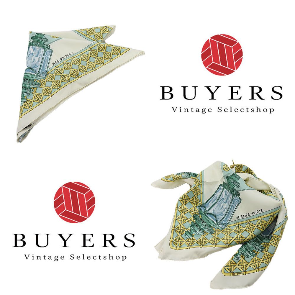 中古】 エルメス スカーフ カレ90 シルク グリーン クリーム系 馬車の