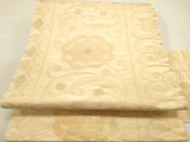平和屋着物＊夏物 九寸名古屋帯 花唐草文 金糸 正絹 逸品 DAAV1868op