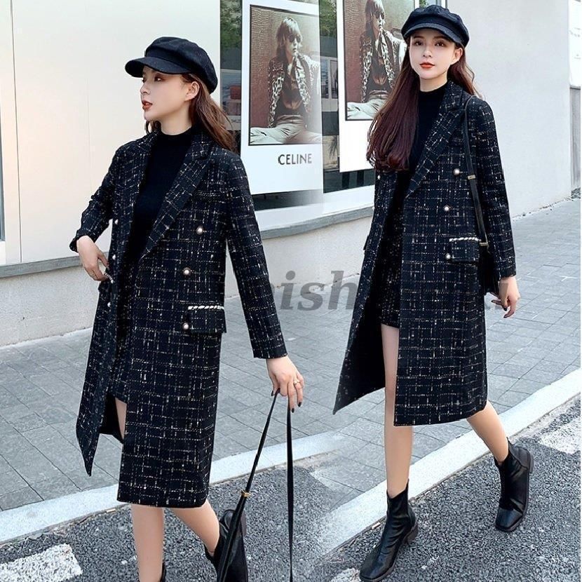 レディース セットアップ スーツセット ツイード ロングコート レディース セットアップ スーツセット ツイード ロングコート