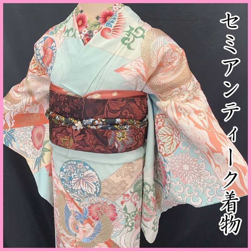 ☆ヌコヌコです☆セミアンティーク オリエンタル 花模様 着物 セミ