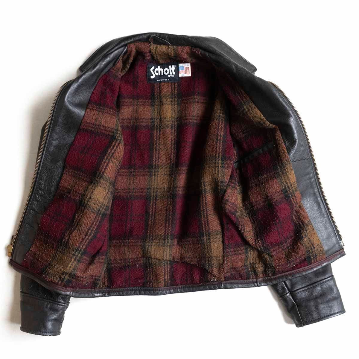 雰囲気抜群】SCHOTT【681/シングルライダースジャケット】38 襟 レザー 