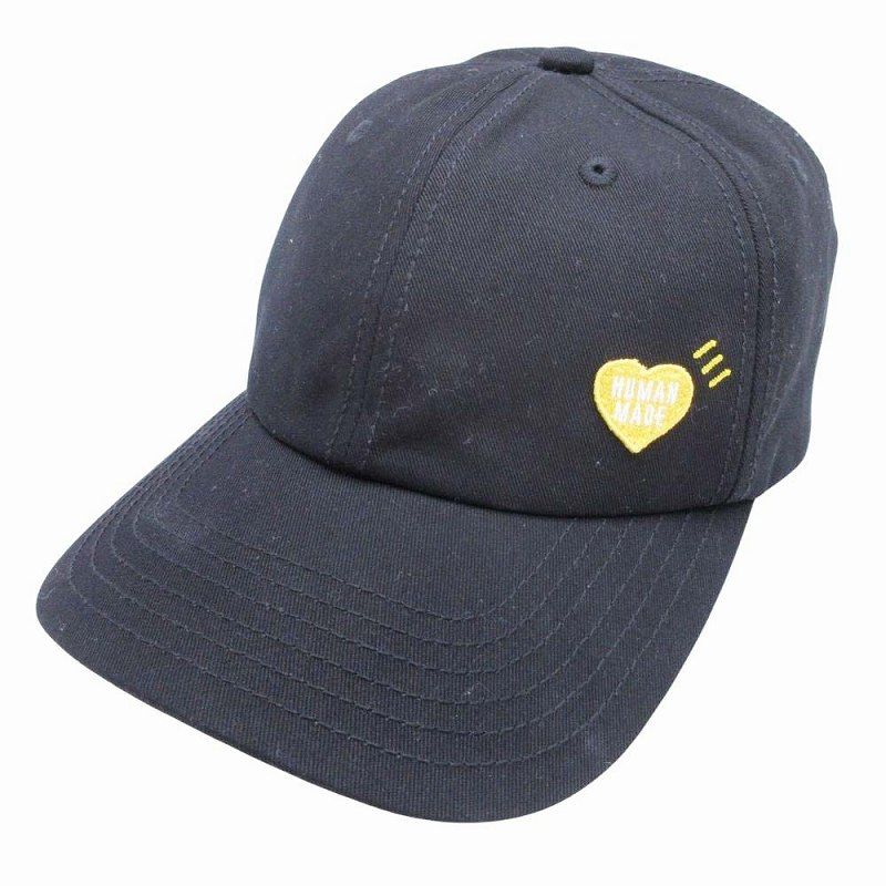 25SS ヒューマンメイド HUMAN MADE 大阪店舗 6-PANEL TWILL CAP 6パネル イエローハート ロゴ キャップ 帽子 スナップバック コットン 黒 ブラック メンズ レディース|