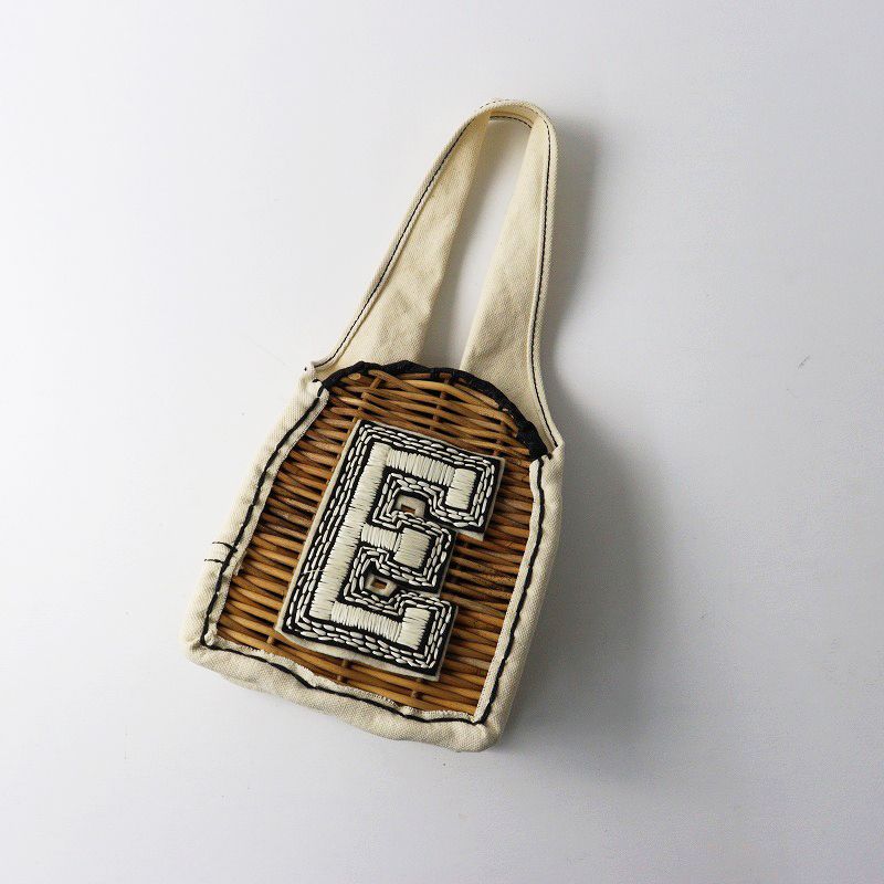 エバゴス Eワッペン ハンドバッグ カゴバッグ キャンバス 鏡付き