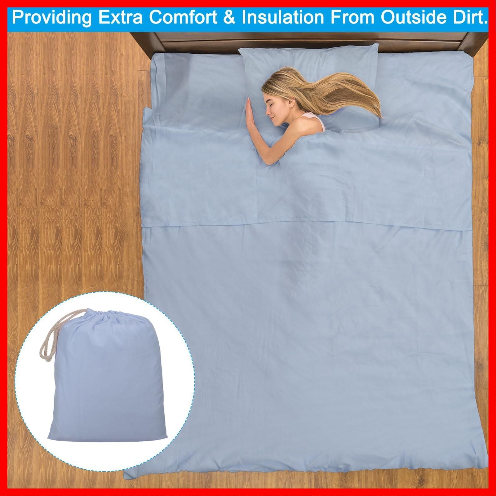 210x120 cm 寝袋ライナー ソフト 軽量 トラベルキャンプシート スリープサック PATIKIL コンパクト寝袋 キャリーバッグ付き 大人用 キャンプ 旅行 ホテル用 ブルー OLIVEOS_COM_TR