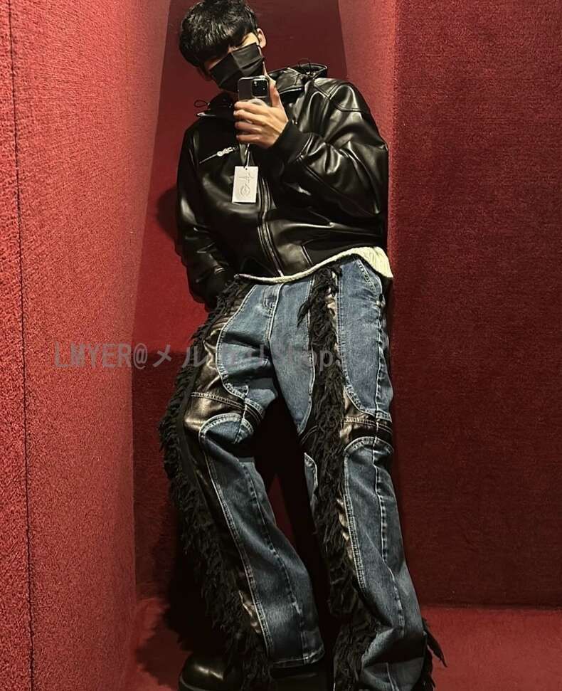THUG CLUB MOHICAN LEATHER DENIM PANTS サグクラブモヒカンレザー  