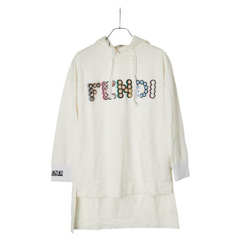フェンディ ロゴ スタッズ クリスタル パーカー プルオーバー サイズ 38 FS6972 A1VN ホワイト マルチカラー コットン レディース FENDI 1-0234964